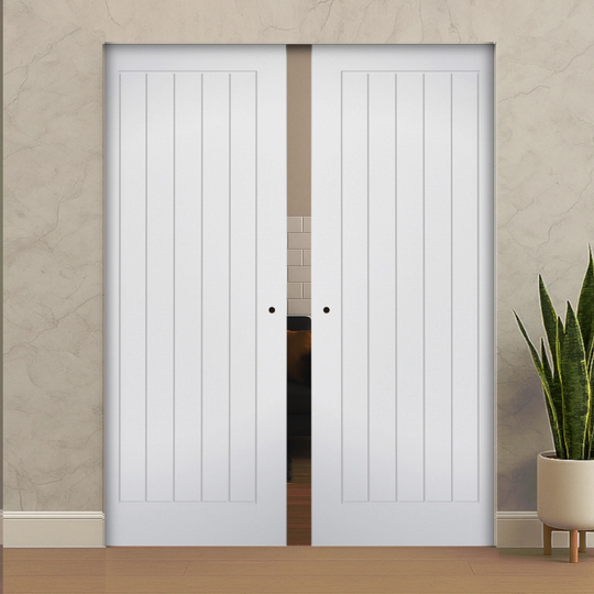 Mexicano White Double Flush Pocket Door Set