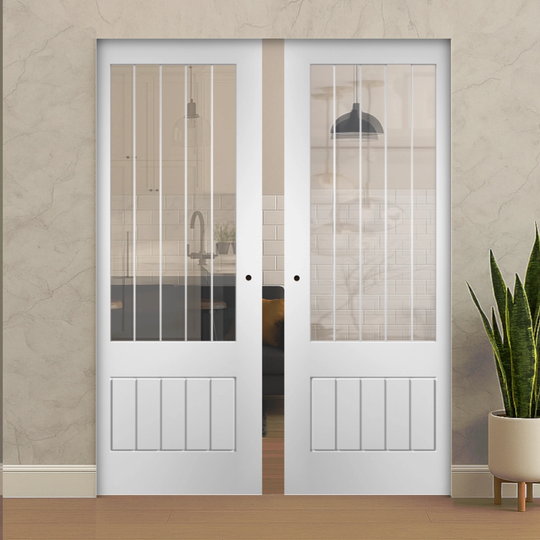 Mexicano White 3 Quarter Glazed Double Flush Pocket Door Set