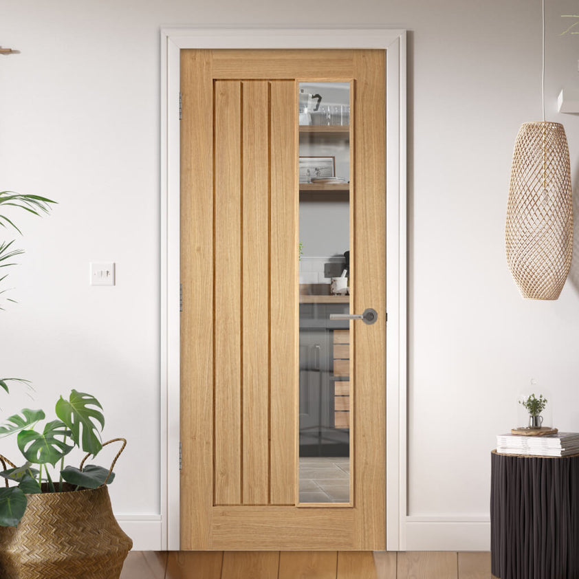 Mexicano Oak Clear Offset Glazed Door Fully Finished – Emerald Doors