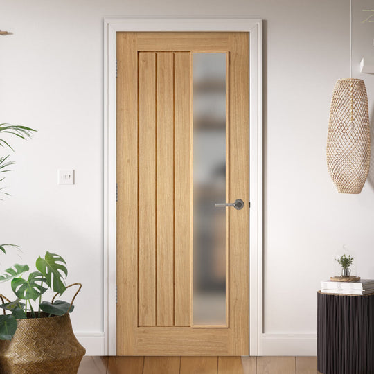 Mexicano Oak Obscure Offset Glazed Door Fully Finished