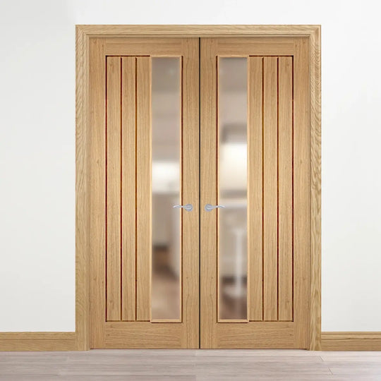 Mexicano Oak Obscure Offset Glazed Fully Finished Door Pair