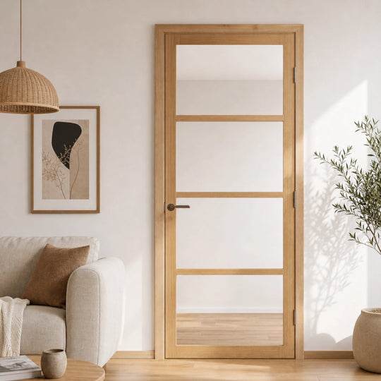 Milan Oak Slim Profile Laminate Clear Glazed Door