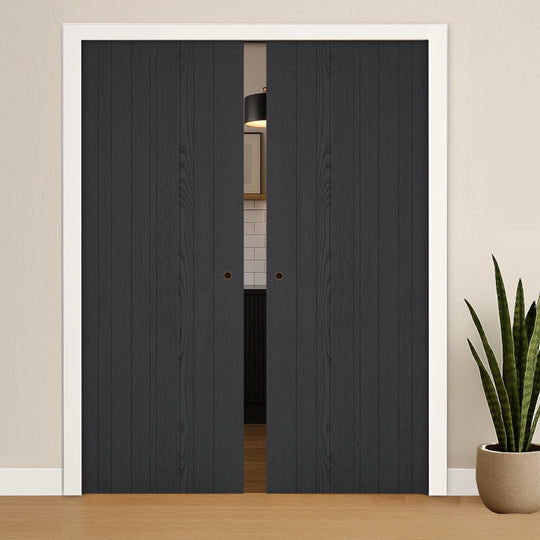 Black Ash Montreal Laminate Double Pocket Door Set