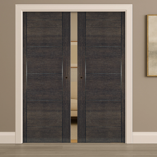 Montreal Dark Grey Ash Double Pocket Door Set