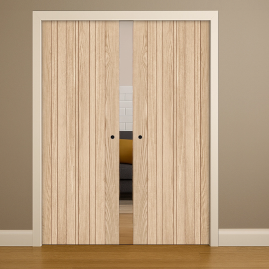 Montreal Oak Double Pocket Door Set