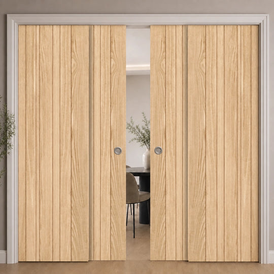 Montreal Oak Fully Finished 4 Door Telescopic Pocket Door System