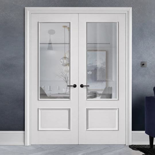 Murcia 2 Panel Clear Glazed White Internal Door Pair