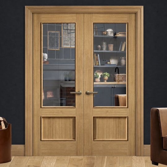 Oak Murcia Clear Glazed Door Pair Fully Finished