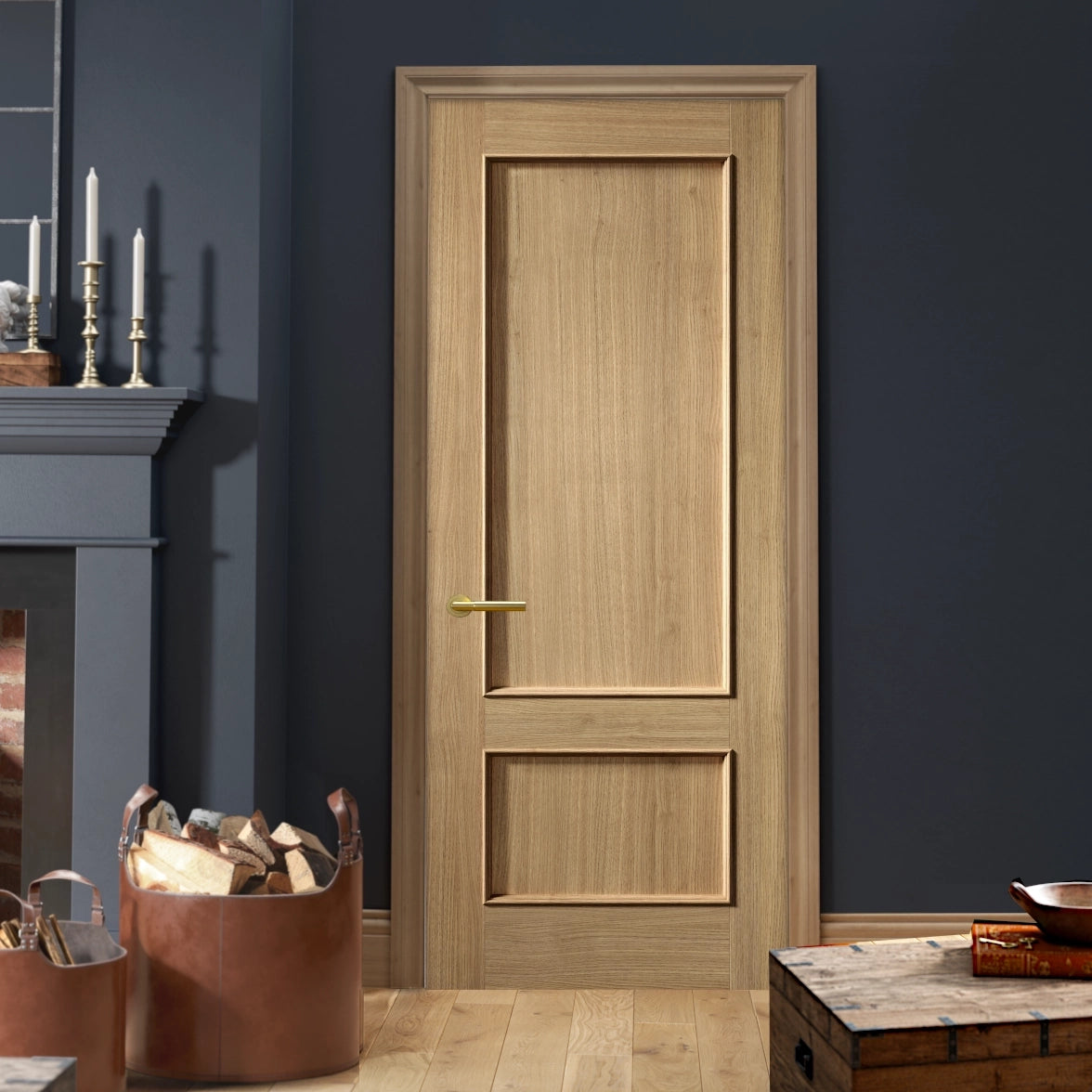 Oak Murcia 2 Panel Internal Fire Door Fully Finished – Emerald Doors