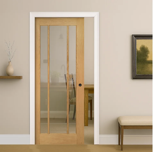 Norwich Oak Clear Glazed Pocket Door Set