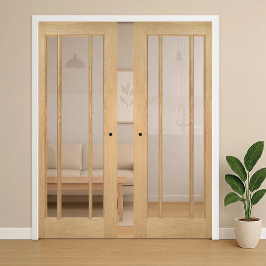 Norwich Oak Glazed Double Pocket Door Set