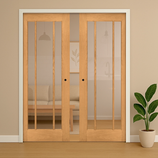 Norwich Oak Glazed Double Pocket Door Set