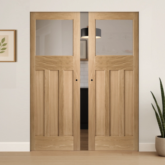 Nostalgia Oak DX30 Obscure Glazed Flush Double Pocket Door Set