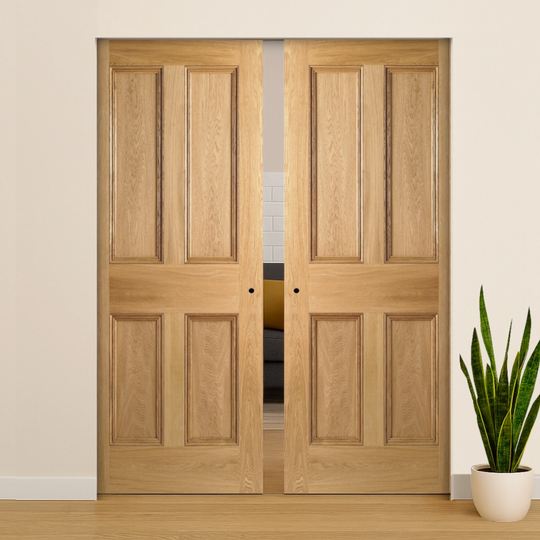 Nostalgia Oak 4P Flush Double Pocket Door Set