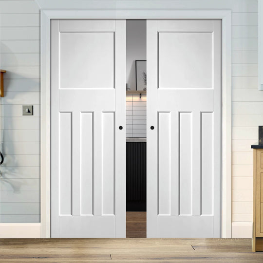 Nostalgia White DX 30 Style Double Pocket Door Set