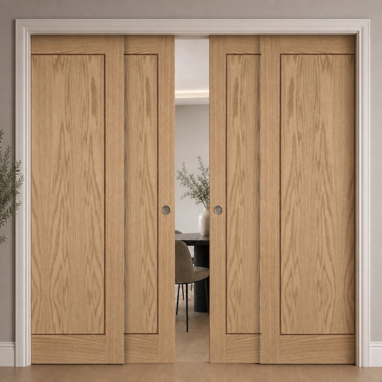 Oak Inlay 1P Fully Finished 4 Door Telescopic Pocket Door System