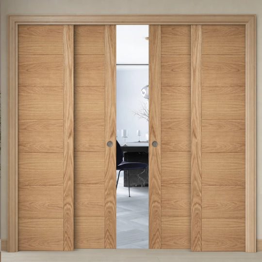 Carini Oak 7P 4 Door Telescopic Pocket Door System