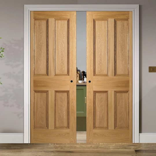 Nostalgia Oak Flat Panel 4P Double Pocket Door Set
