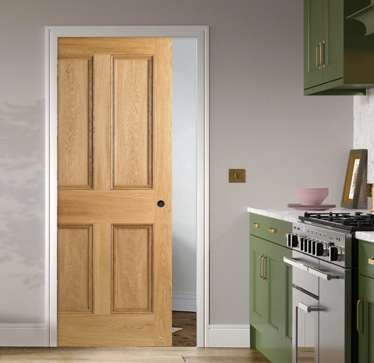 Nostalgia Oak Flat Panel 4P Pocket Door System