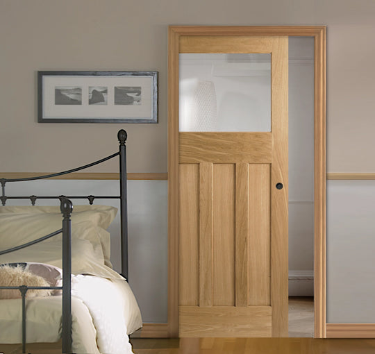 Nostalgia Oak DX30 Frosted Glazed Pocket Door System