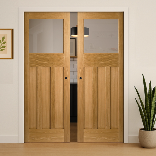 Oak DX30 Obscure Glazed Double Pocket Door Set
