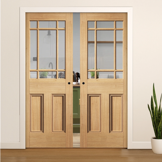 Nostalgia Oak Downham Clear Glazed Double Pocket Door Set