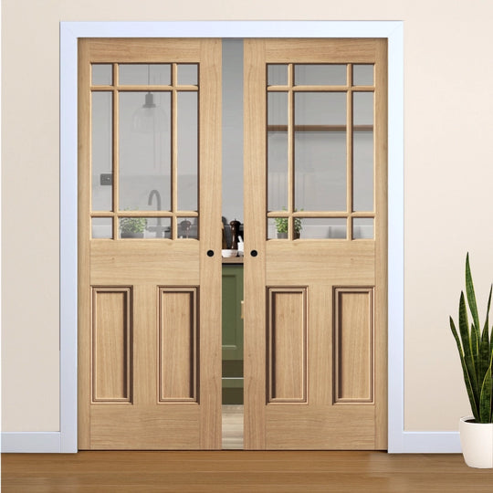 Nostalgia Oak Downham Clear Glazed Double Pocket Door Set