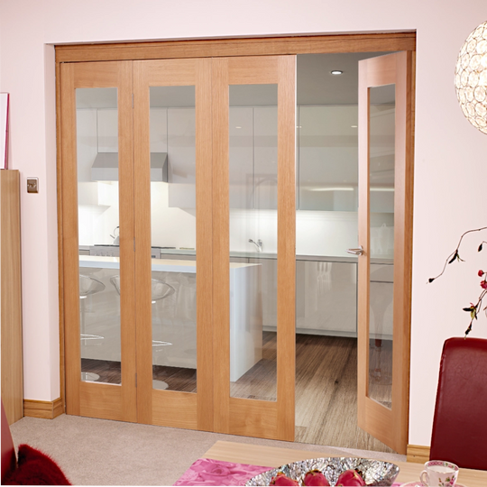 Oak Pattern 10 Clear Glazed Bifolding Doorset