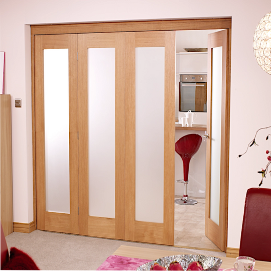Oak Pattern 10 Frosted Glazed Bifold Doorset