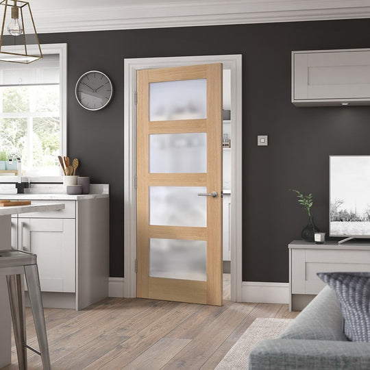 Contemporary Oak 4L Internal Door with Frosted Glass
