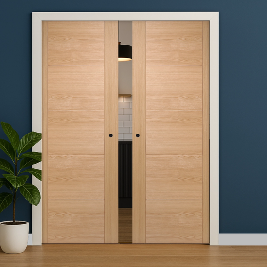 Contemporary Oak 6006 Double Pocket Door Set