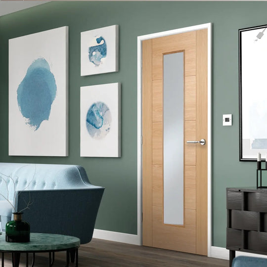 6006 Oak Long Light Internal Door with Clear Glass