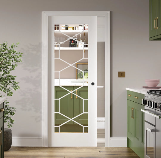 Orly White Glazed Pocket Door Set