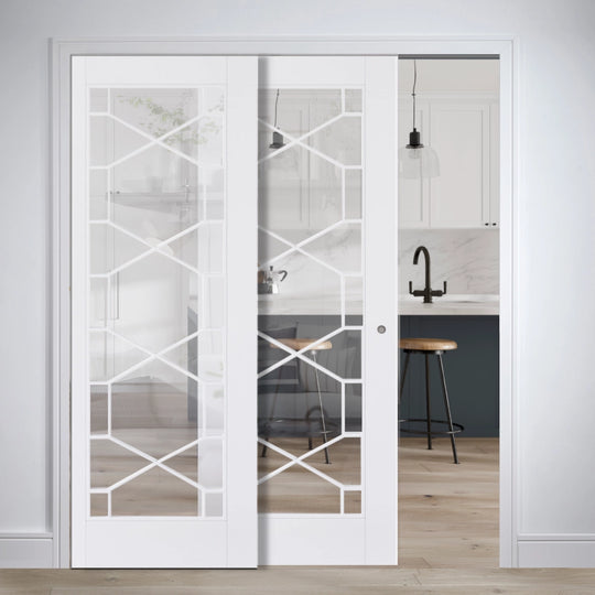Orly White Glazed Telescopic Pocket Door System