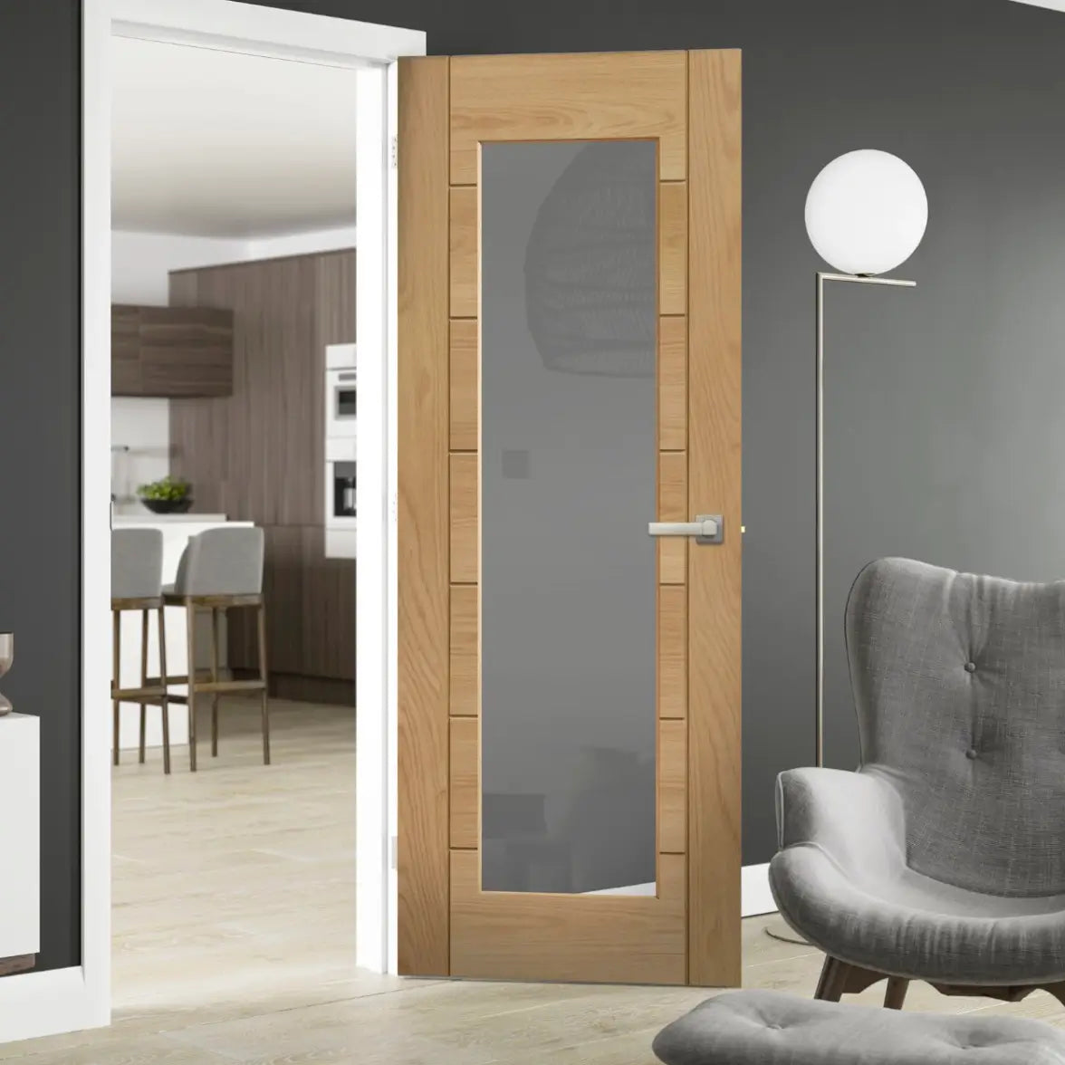 Palermo Essential Oak 1 Light Internal Door with Clear Glass Emerald Doors
