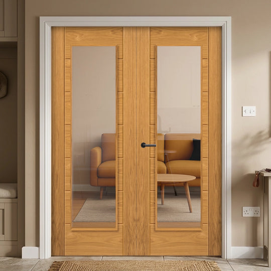 Palomino Oak Clear Glazed Door Pair Fully Finished