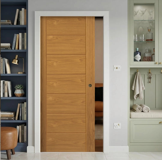 Palomino Oak Pocket Door Set Fully Finished