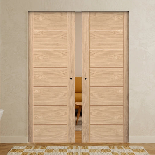 Palomino Oak Flush Double Pocket Door Set