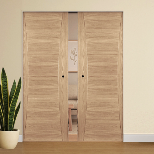 Pamplona Oak Flush Double Pocket Door Set