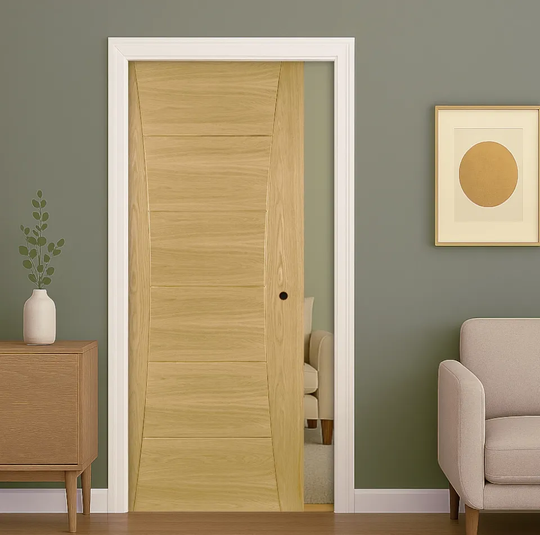 Pamplona Oak Pocket Door Set Fully Finished