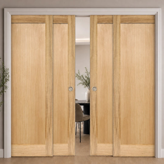 Pattern 10 Oak 4 Door Telescopic Pocket Door System