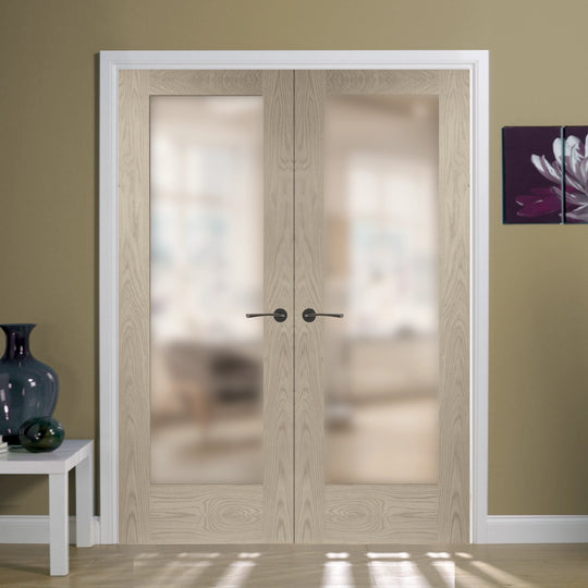 Oak Pattern 10 Custom Stained Obscure Glazed French Doors