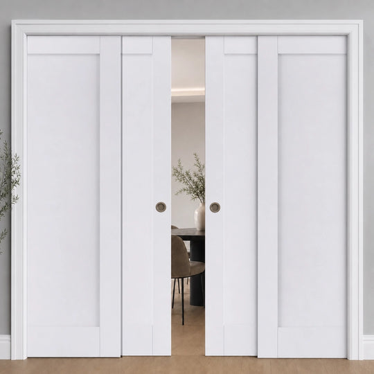 Pattern 10 White 1 Panel 4 Door Telescopic Pocket Door System