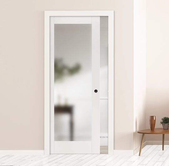 Pattern 10 White 1L Obscure Glazed Pocket Door Set