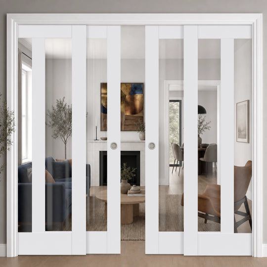 Pattern 10 White Clear Glazed 4 Door Telescopic Pocket Door System