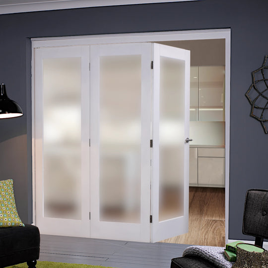 White Pattern 10  Frosted Glazed Bifold Doorset
