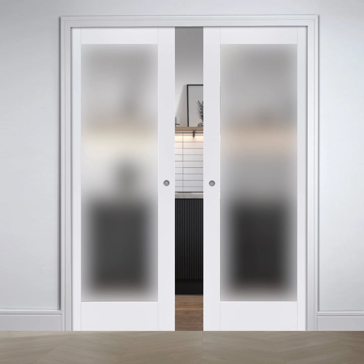 Pattern 10 White 1L Obscure Glazed Double Pocket Door Set – Emerald Doors