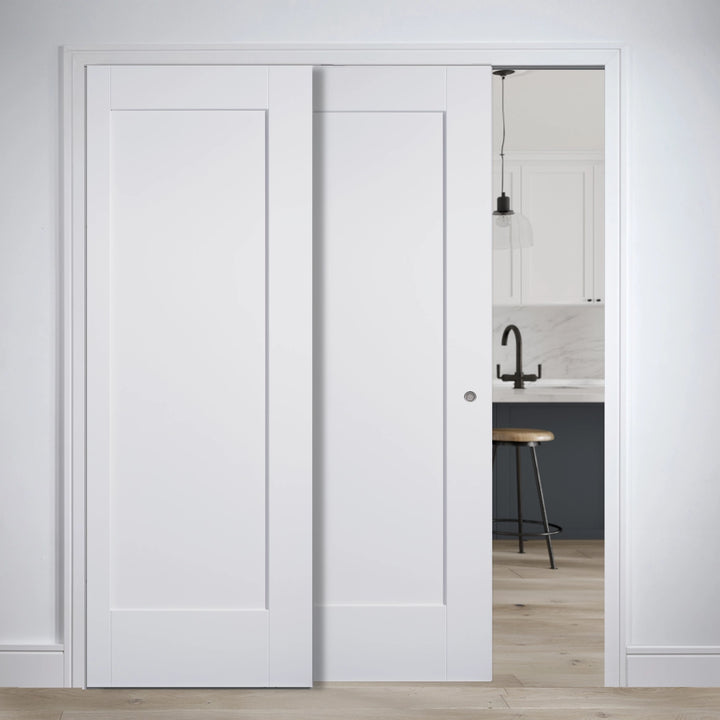 Pattern 10 White 1 Panel Telescopic Pocket Door System – Emerald Doors