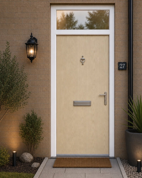 Pebble Modern Flush External Fire Door Set with Fanlight