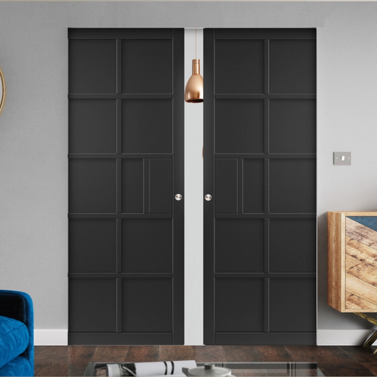 Plaza Black Double Flush Pocket Door Set
